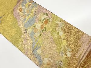 道長取りに花車模様織り出し袋帯